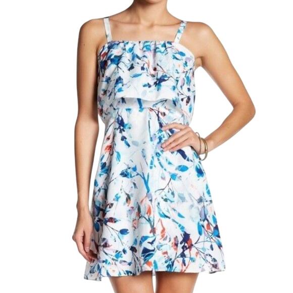 Parker Nia Flounce Dress Mini Ruffle Sun Dress Floral Womens M Coquette Summer - Picture 1 of 10